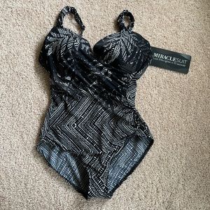 MiracleSuit size 14 black and white/brown bathing suit